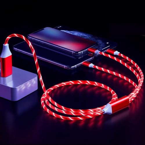 Image of AYI 6 in 1 USB LED Charging Cable, 39in Dynamic Flowing Light Cord, Flexible PVC Tangle-Free Wire, Smart Chip with Trickle Charge, Universal Data Sync Cable for Phones, Tablets, and More, Red.