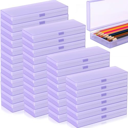 Image of Fainne 36 Pcs Plastic Pencil Case Bulk Plastic Pencil Boxes Frosted Pens Holder with Hinged Lid and Snap Closure for Stationery Organizer School Office (Purple)