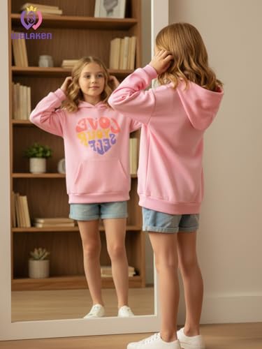 Image of WELAKEN Cotton Hoodie Sweatshirt for Girls Kids & Teens Long Sleeve Pullover with Kangaroo Pocket