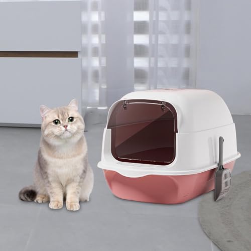 Caja de arena para gato con tapa cubierta rosa miniatura 2