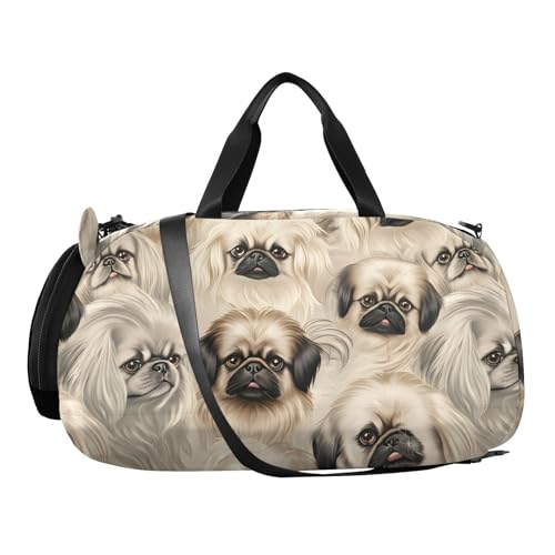 Duffle Bag for Boys or Girls with Shoes Compartment, Dogs Pattern Brown Sports Travel Bag Overnight2