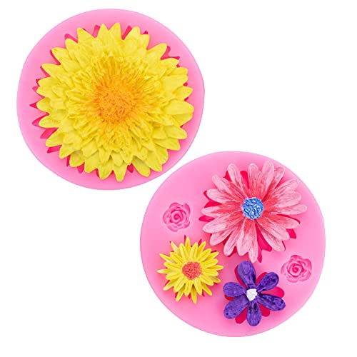Moldes de silicona con diseño de flores de crisantemo, margaritas, fondant, girasol, para decoración de pasteles, decoración de cupcakes, caramelos, arcilla polimérica, pasta de goma de chocolate