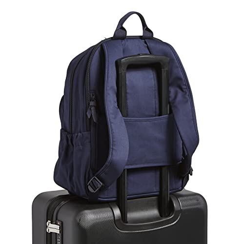 Image of Vera Bradley Women's Cotton Campus Backpack, Classic Navy - Recycled Cotton, One Size