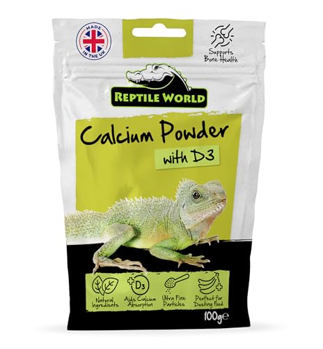 Reptile World Calcium+D3 100g Pouch | Calcium Supplement for Tortoises Bearded Dragons Reptiles and Amphibians