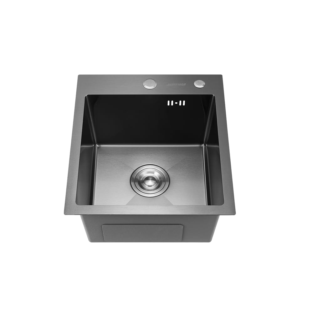 Fregadero de Cocina Empotrado, Acero Inoxidable Cepillado, Una Cubeta con Desagüe, Kit de Instalación Completo, Incluye Escurridor y Accesorios 40X45X22cm Negro