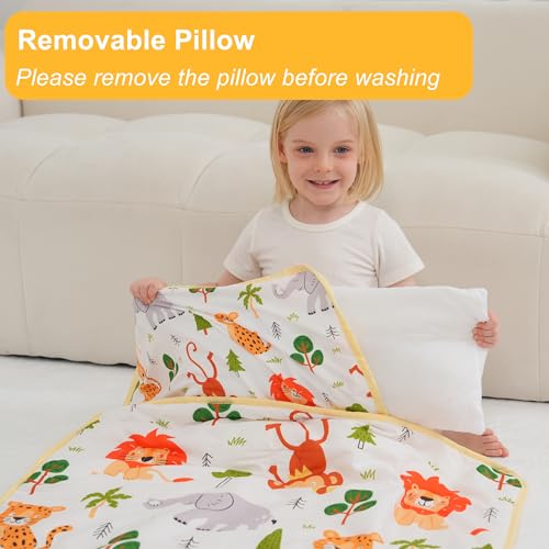 Image of Viviland Toddler Nap Mat with Pillow and Minky Dot Blanket, Rolled Sleeping Mat /Slumber Bag for Girls Boys, Kids Nap Mat for Preschool, Daycare, Kindergarten, Travel Camping - Zoo Animal