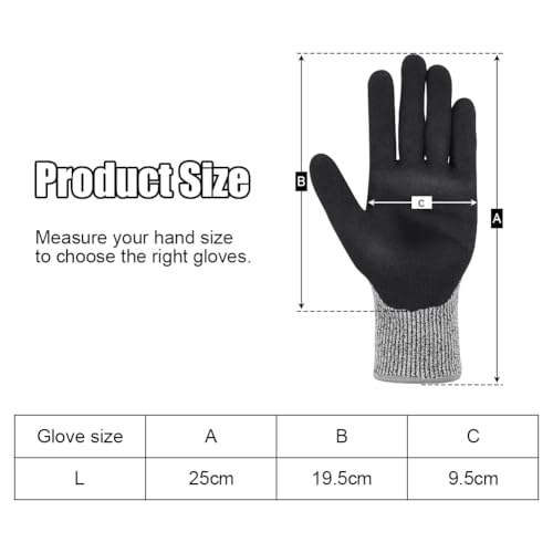 Ainiv 1 Pair Safety Work Gloves, Black Nitrile Coated Gardening Gloves Men Women, Non-Slip Ultra-Grip Work Gloves - Image 2