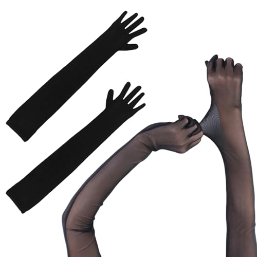 Handschuhe Lang,Nylon Handschuhe,Schwarze Langehandschuhe Damen für Hochzeit TanzHochzeit Party und Kostüm Abend Party, Mesh Gloves,Schwarze Handschuhekostüm,Meshhandschuhe,Nylons Opernhandschuhe