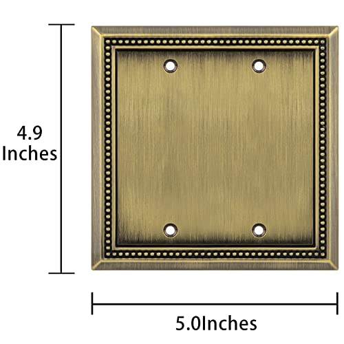 Image of Henne Bery Sunken Pearls Heavy Duty Decorative Wall Plate Switch Plate Outlet Cover (Double Blank, Antique Brass)