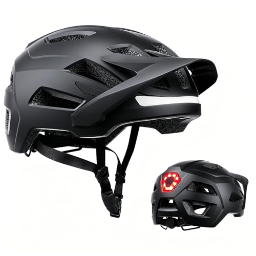 Bike Helmet, Helmets for Adults Men, Front and Back LED Lights Safe Certified MTB Road Bicycle Helmet with Adjustable Brim