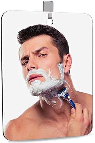 Shower Mirror Shaving Mirror Acrylic Mirror Small Mirror Travel Makeup Mirrors Bathroom Mirror Wall Hanging Plastic Mirror for Women Men 11" x 7.48" with 1 Adhesive Hooks