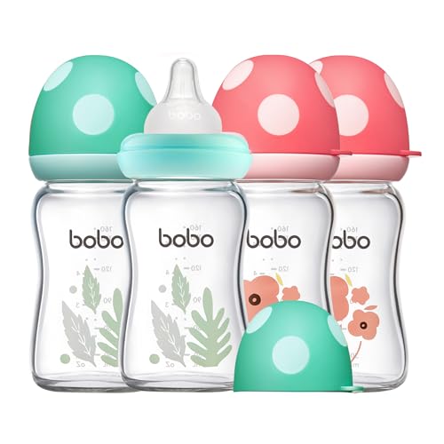 Image of YOHKOH Natural Glass Baby Bottle with Natural Response Nipple, Newborn Anti-Colic Baby Bottles, Wide Neck Mushroom Cap Baby Bottle, Clear ((5.4oz (Pack of 4), Multicolour)