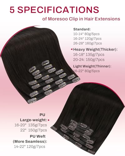 Image of Moresoo Brown Seamless Clip in Hair Extensions Human Hair, 22Inch PU Weft | Clip in hair extensions real human hair, dark brown, 135g 7pcs, suitable for photoshoot and formal events, long hair effect