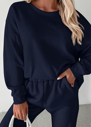 KIRUNDO Sweatsuits Women 2 Piece Outfit Matching Lounge Set(Navy, XXL) - image 4