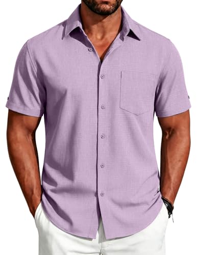 Image of COOFANDY Men's Button Down Shirts Short Sleeve Casual Shirts Summer Beach Linen Shirts with Pocket