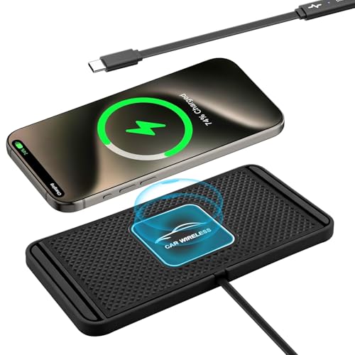 Cargador de coche de inducción, cargador inalámbrico de coche, cargador inalámbrico para coche, alfombrilla de carga rápida, soporte antideslizante para smartphone (cable tipo C de 30 cm)