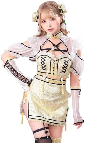 [Malymoon] コスプレ チャイナ 中華 和装 シアー ブルー イエロー 青 黄色 衣装 仮装 マリームーン 8点セット 10004 詳細画像1