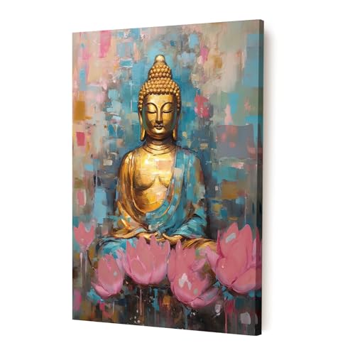 Image of PAINTINGMANTRA Abstract Buddha Painting for Living Room, Golden Buddha wall Art Painting for living room, Bedroom, office and Meditation Room, Canvas, 12x16 Inch