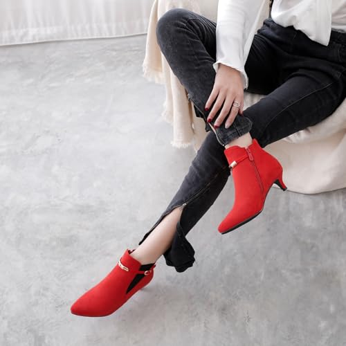 Bellirala Women's Kitten Heels Ankle Booties Faux Suede Stylish Pointy Toe Chelsea Boots Small Heel Zipper Short Boot with Buckled4