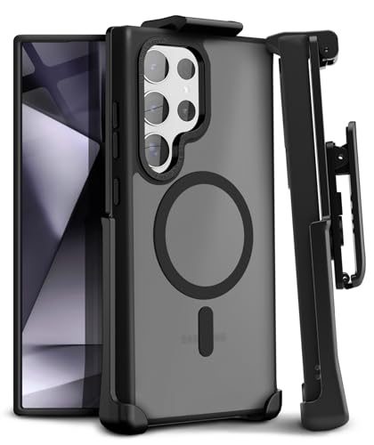 MOTIVE Designed for Samsung Galaxy s24 Ultra Case with Belt Clip, Semi-Clear Case Magnetic Compatible with MagSafe, Slim Cover, Drop Tested s24 Ultra Holster Case 6.8” | Clear Frost