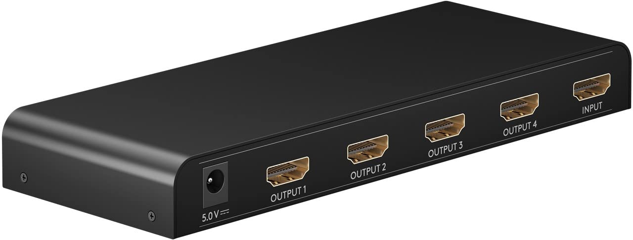 goobay 58482 - Splitter HDMI 1 in 4 Out/4K a 30Hz (2160p), HDMI 1.4 Switch per quattro monitor con 60Hz a 1080p, nero