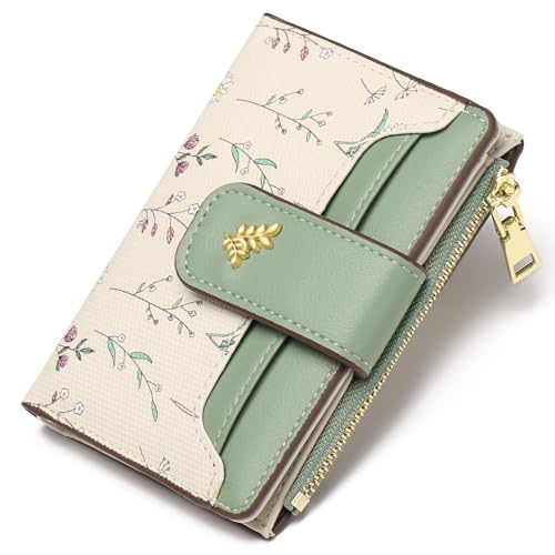 GAEKEAO Small Wallets for Women RFID Blocking Leather Bifold Zipper Pocket Wallet Credit Card Holder with ID Window