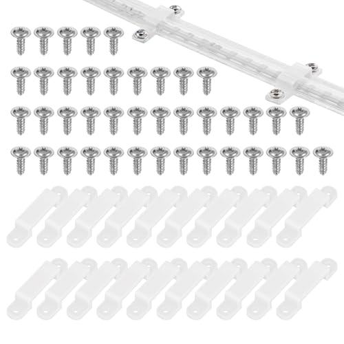 Image of 50 Pack Strip Light Mounting Brackets, Led Strip Light Holder, LED Clear Clips Outdoor Fixed Clips LED Tape Clamp, Waterproof Double Side Fixing, for 14 mm Wide IP67 /68 Strip Lights with 100 Screws