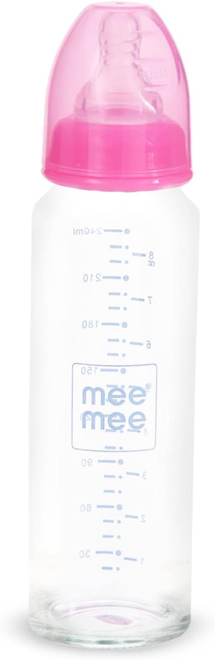 Premium Glass Feeding Bottle with Eazy-Flow Technology, Anti-Colic Valve,Anti Slip,BPA-free Baby Feeding Bottle For Babies & Toddlers(Pink, 240Ml)