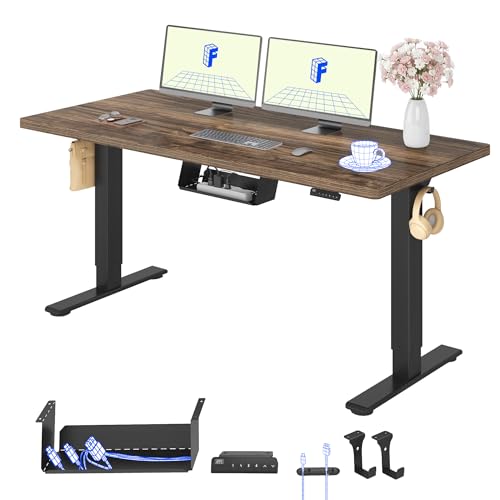 FLEXISPOT Höhenverstellbarer Schreibtisch mit 2 Motoren & 25MM einteiliger Tischplatte,ergonomischer Bürotisch - 140 x 80 cm Walnussbraun, schwarzes Gestell