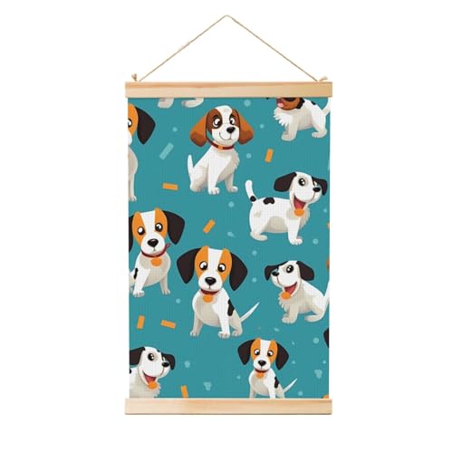 Poster mural chien vintage 50x75 cm avec cintre en bois