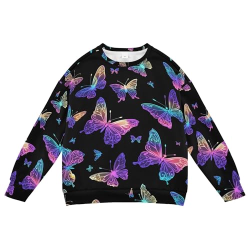 JUNZAN Rainbow Butterflies Black Kids Girls Sweatshirts Hoodies Crewneck Outerwear for Kids Athletic 4T