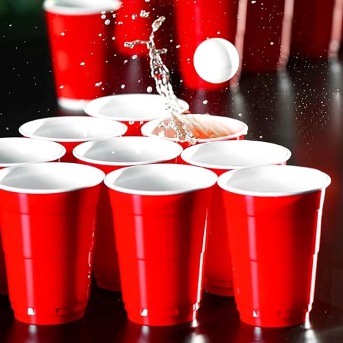 ZLPBAO 100 Partybecher Plastikbecher Cups Set Mehrweg Becher mit 12 pcs Pong Partybecher 500 ml Partybecher Kunststoff Red Blue Cups Wiederverwendbar Plastikbecher Getränkebecher