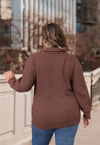 Image of TIYOMI Women Plus Size Tops Long Sleeves Mock Neck Sweaters Knit Pullover Sweater Adjustable Zipper Fall Autumn Winter Shirt