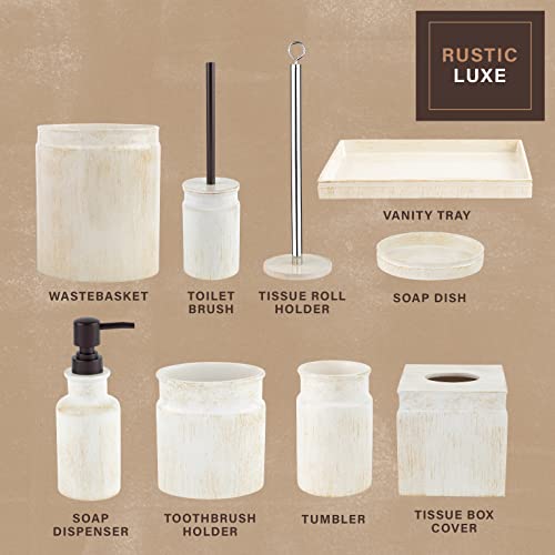 Image of Creative Scents Rustic Luxe Beige 4 Piece Bathroom Accessories Set | Includes Soap Dispenser, Toothbrush Holder, Tumbler Cup & Soap Dish