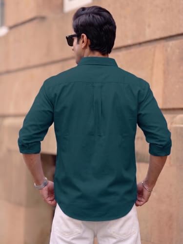 Image of Men's Brown Solid Full Sleeve Casual Shirt with Chest Pocket