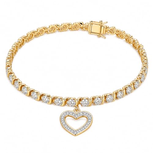 MORGAN & PAIGE Bronze 18k Yellow Gold Plated Diamond Accent Open Heart Tennis Bracelets for Women Trendy - Charm Womens Bracelets with Diamond Accent S-Link Chain 7.25 inch