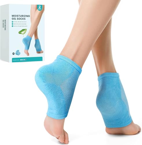 Image of UCRAVO Moisturizing Heel Socks for Women - Blue Gel Silicone Socks for Cracked Heels & Dry Feet - Soothing Hydration Gel Lining & Night Repair Sleeves