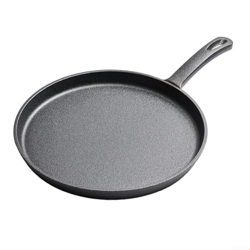 ZWEquipint Sartén antiadherente de hierro fundido grueso de 26 cm para panqueques, crepes y cocina plana, compatible con estufas de inducción y eléctricas, color negro