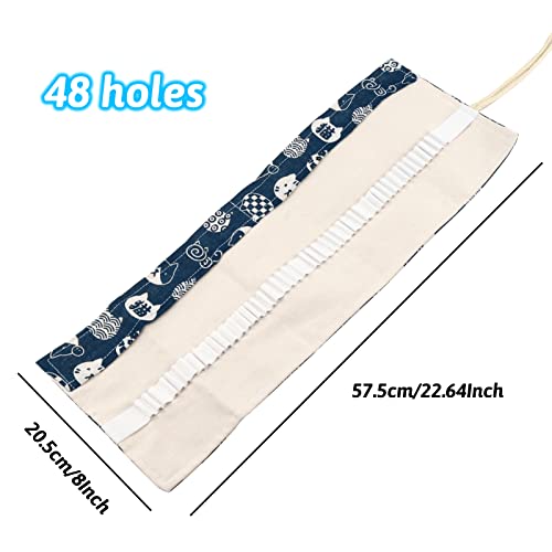 Image of Canvas Pencil Wrap Case, 48 Holes Colored Pencil Roll Holder Storage Pouch for Office (48 Holes, Blue-2)