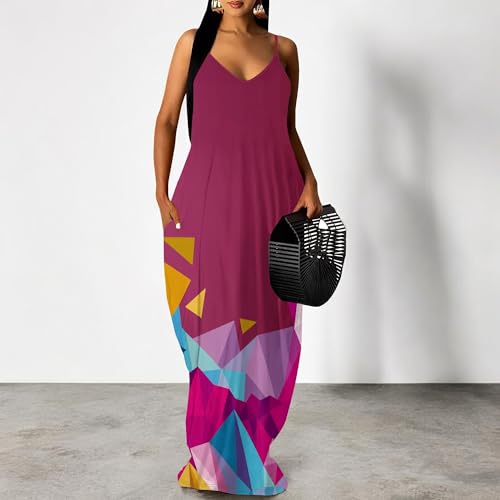Image of SUZONANA Women's Plus Size Summer Dresses Spaghetti Print Midi Dresses Long Loose Sundresses