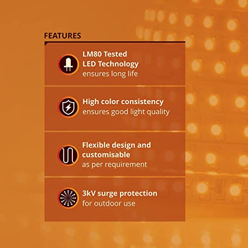 Image of wipro Garnet LED Strip Light| 120 LEDs /mtr | Warm White | IP65-Waterproof | Flexible Rope Light for Outdoor & Indoor Decoration for Diwali, Christmas|Strip for Balcony|Pack of 2, 50 Meters