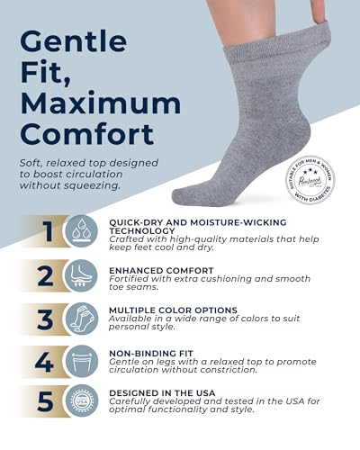 Image of Pembrook Bamboo Viscose Diabetic Socks for Women & Men - 6 Pairs | Breathable Wide Non Binding Plus Size Socks | Loose Fit