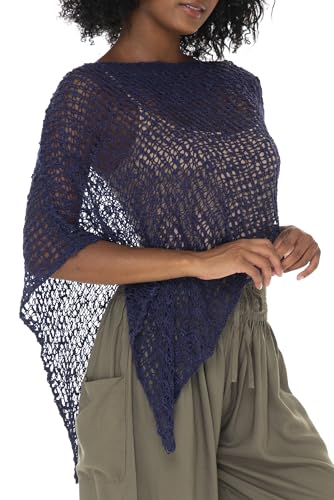 Image of SHU-SHI Summer Ponchos For Women Lightweight Sheer Popcorn Knit Sweater Cape Pullover
