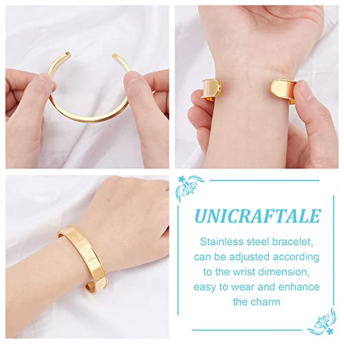 UNICRAFTALE 1pc Gold Plated Cuff Bracelet Stainless Steel Grooved Bangles Blank Bracelet for Inlay 50-60mm Adjustable Empty Open Bangles for Jewelry Making - Image 4