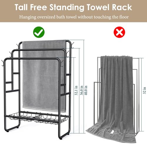Kayfia-40-Freestanding-3-Tier-Metal-Towel-Rack-2-Baskets-6-Hooks-Dual-Use-Drying-Display-Rack-Holds-Oversized-Bath-Towels-Blankets-fits-Indoor-Bathroom-Bedroom-Outdoor-Black