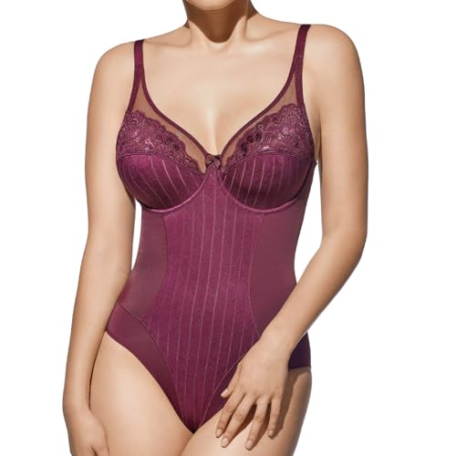 Body Donna in Pizzo dal Motivo Floreale con Ferretto e Senza Imbottitura Collezione Mariluz Colore Bordeaux Coppa 5 C