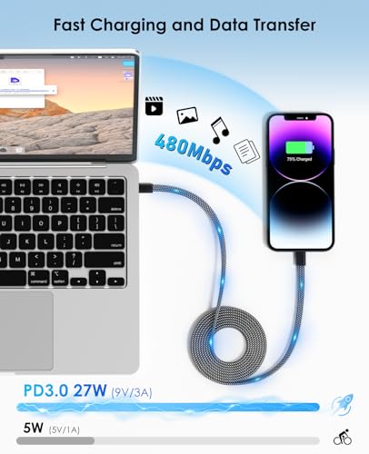 Magtame Magnetic USB C to Lightning Cable for iPhone 3.3FT, Coiled iPhone Charger Cable Fast Charging MFi Certified, Flat Retractable Cord Braided Compatible with iPhone 14 13 12 11 Pro Max XR XS X