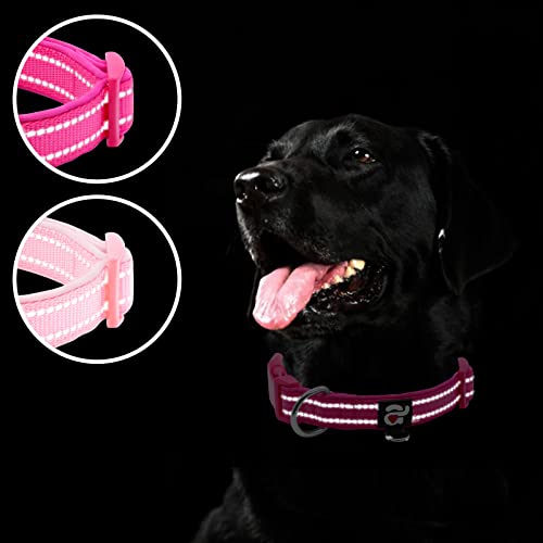 Azuza 2 Pack Reflective Soft Neoprene Padded Dog Collars, Adjustable Pet Collar With Id Tag Ring, Safe And Comfy For Small Dogs,Hot Pink/Pink,S #TOP4