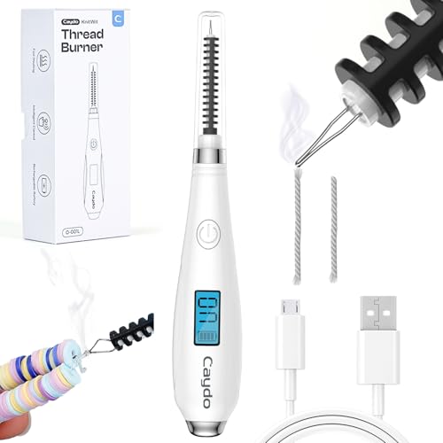Caydo Thread Burner for Crochet White USB Rechargeable Thread Zapper with LCD Display Electrocautery Pen for Beading Weaving Sewing Leather & Jewelry Making (White)