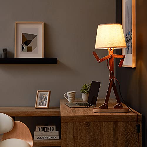 Hroome Novelty Table Lamp For Kids Bedside Bedroom Reading - Cool Wood Creative Swing Arm Design Chic Desk Light For Boys Girls Room Dorm Farmhouse - Bulb Included (Walnut) #TOP1